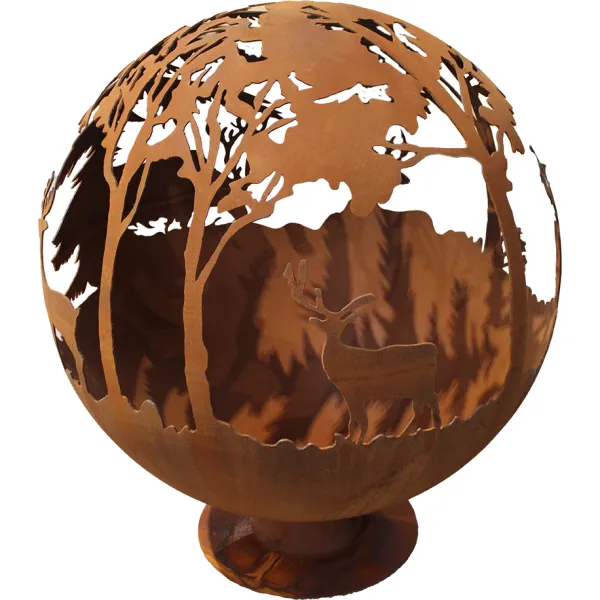 Brasero globe - FRONDAISON en acier corten